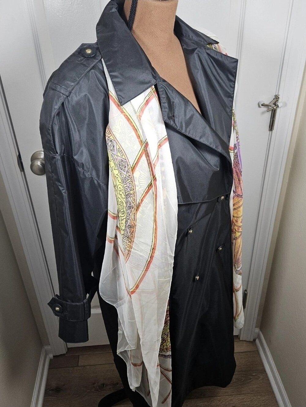 J. Gallery Petite Trench Coat Double Breasted Black Women's Size 8